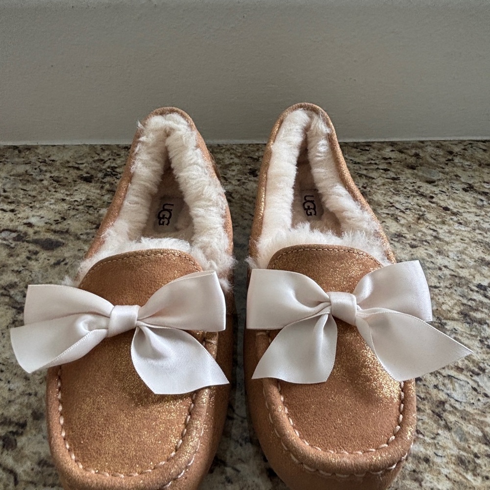 UGG Brown Moccasins with Cream Bow